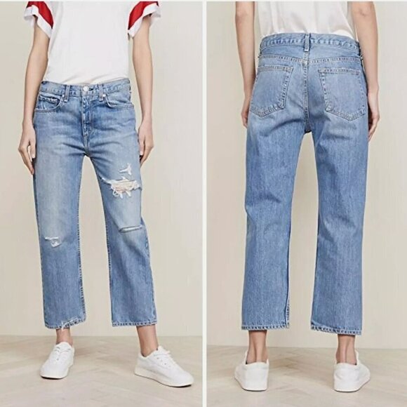 Rag & Bone Boy Jeans Distressed Crop Straight Medium Wash Women's 26 - Picture 1 of 5
